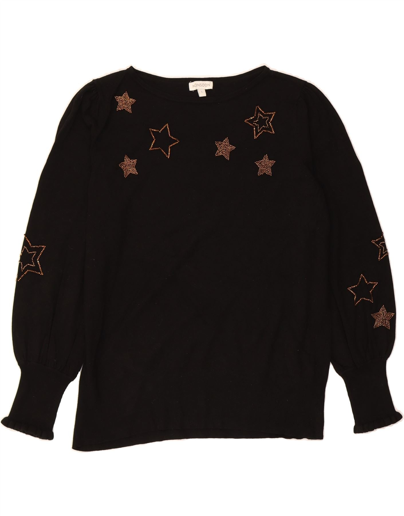 image of MONSOON Womens Graphic Top Long Sleeve UK 16 Large Black Viscose