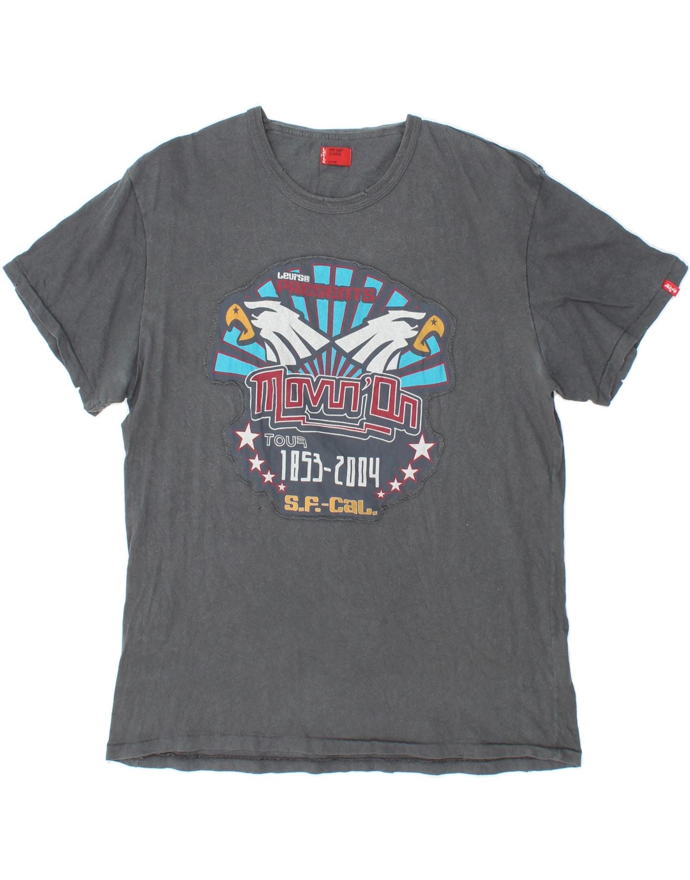 image of LEVI'S Mens Slim Graphic T-Shirt Top XL Grey Cotton