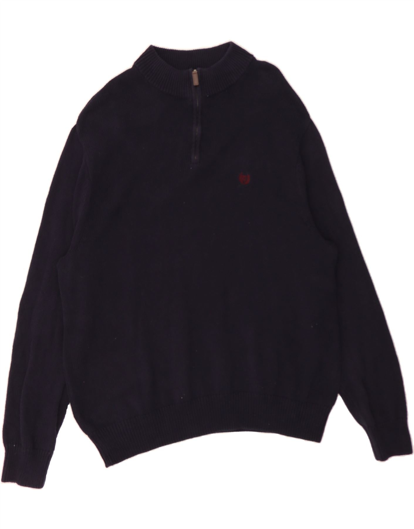 image of CHAPS Mens Zip Neck Jumper Sweater 3XL Navy Blue Cotton