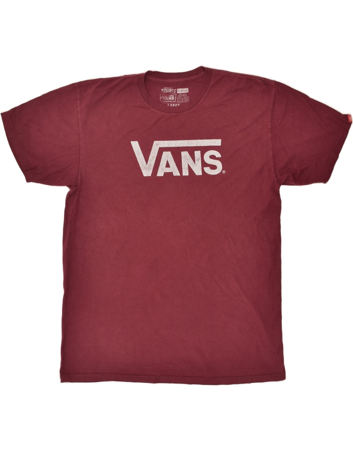 image of VANS Mens Classic Graphic T-Shirt Top Large Maroon Cotton