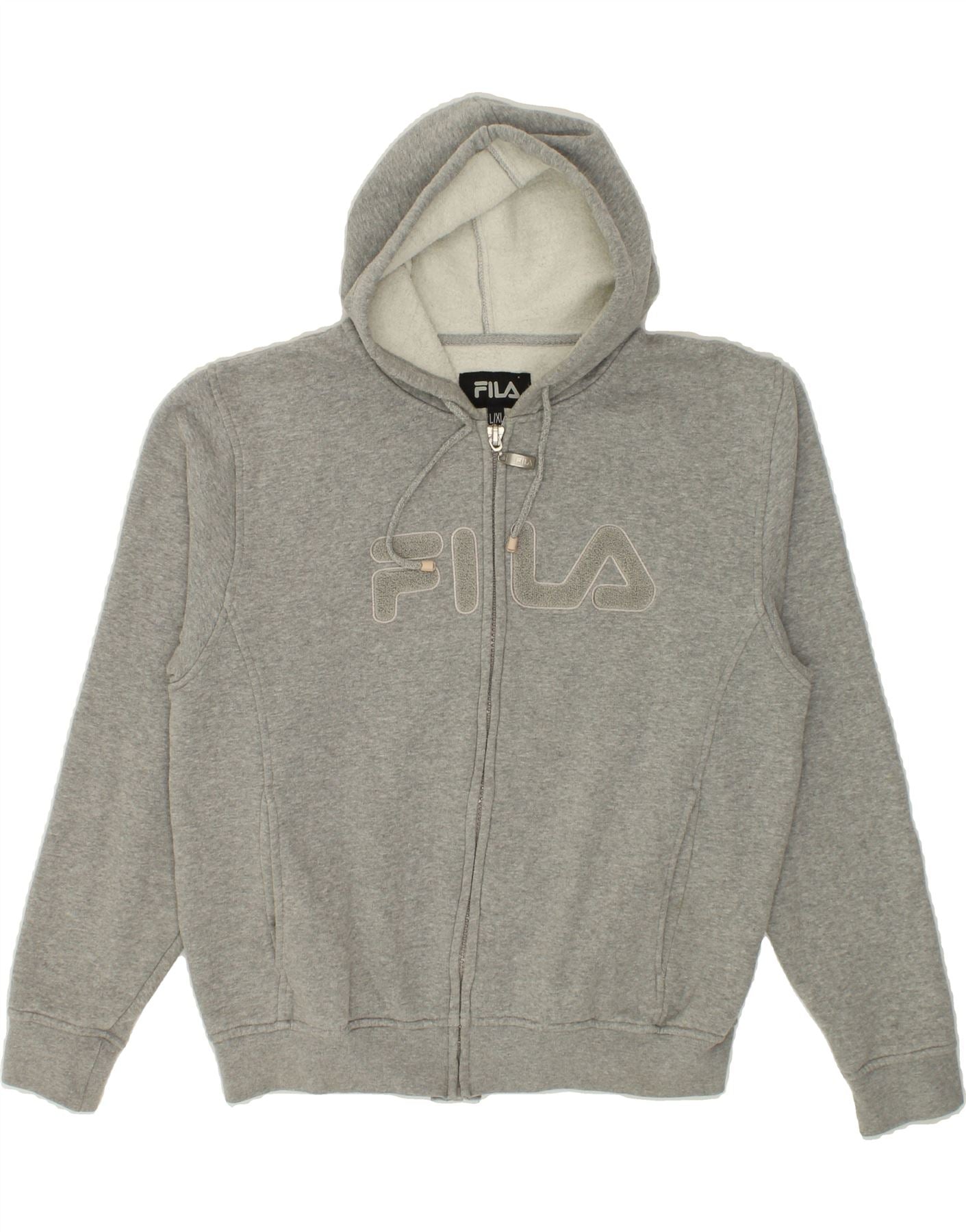 Image of FILA Womens Graphic Zip Hoodie Sweater UK 16 Large Grey Cotton