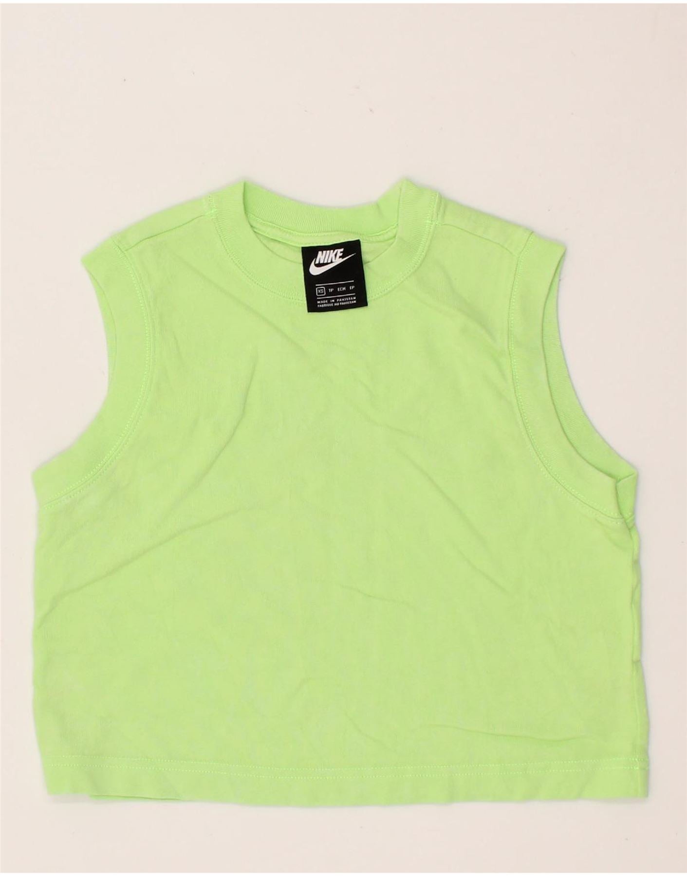 Image of NIKE Womens Crop Graphic Vest Top UK 6 XS Green Cotton