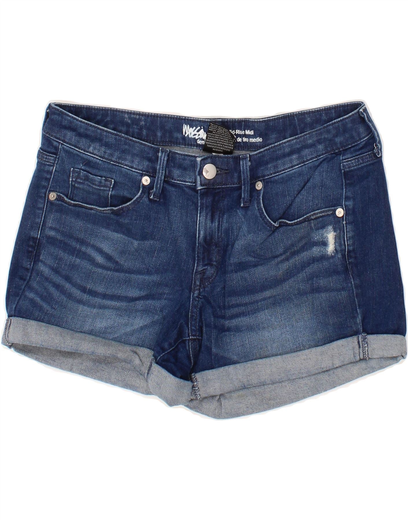 image of MOSSIMO Womens Mid Rise Denim Shorts US 4 Small W27  Navy Blue Cotton