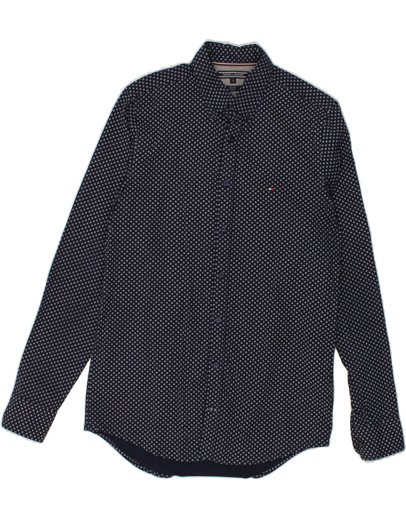 image of TOMMY HILFIGER Mens Slim Fit Shirt Small Navy Blue Polka Dot Cotton