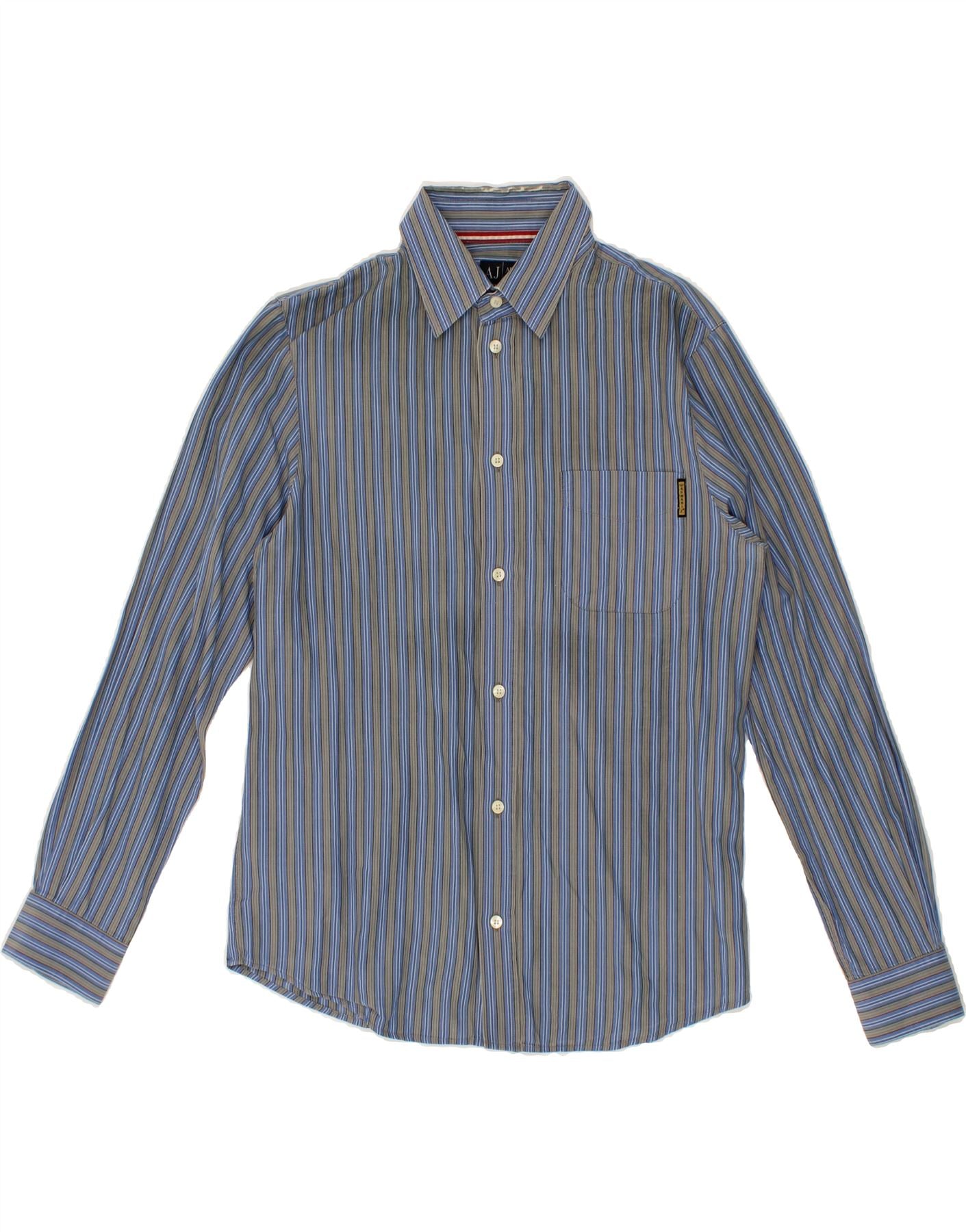 image of ARMANI JEANS Mens Shirt Medium Blue Striped Cotton