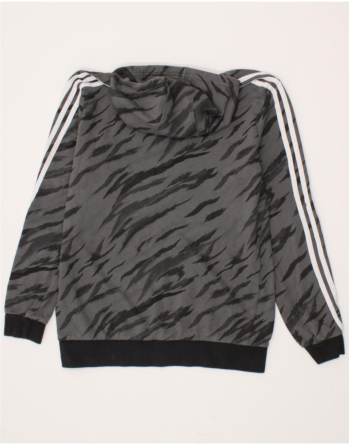 ADIDAS Boys Abstract Pattern Hoodie Jumper 15-16 Years Grey Cotton