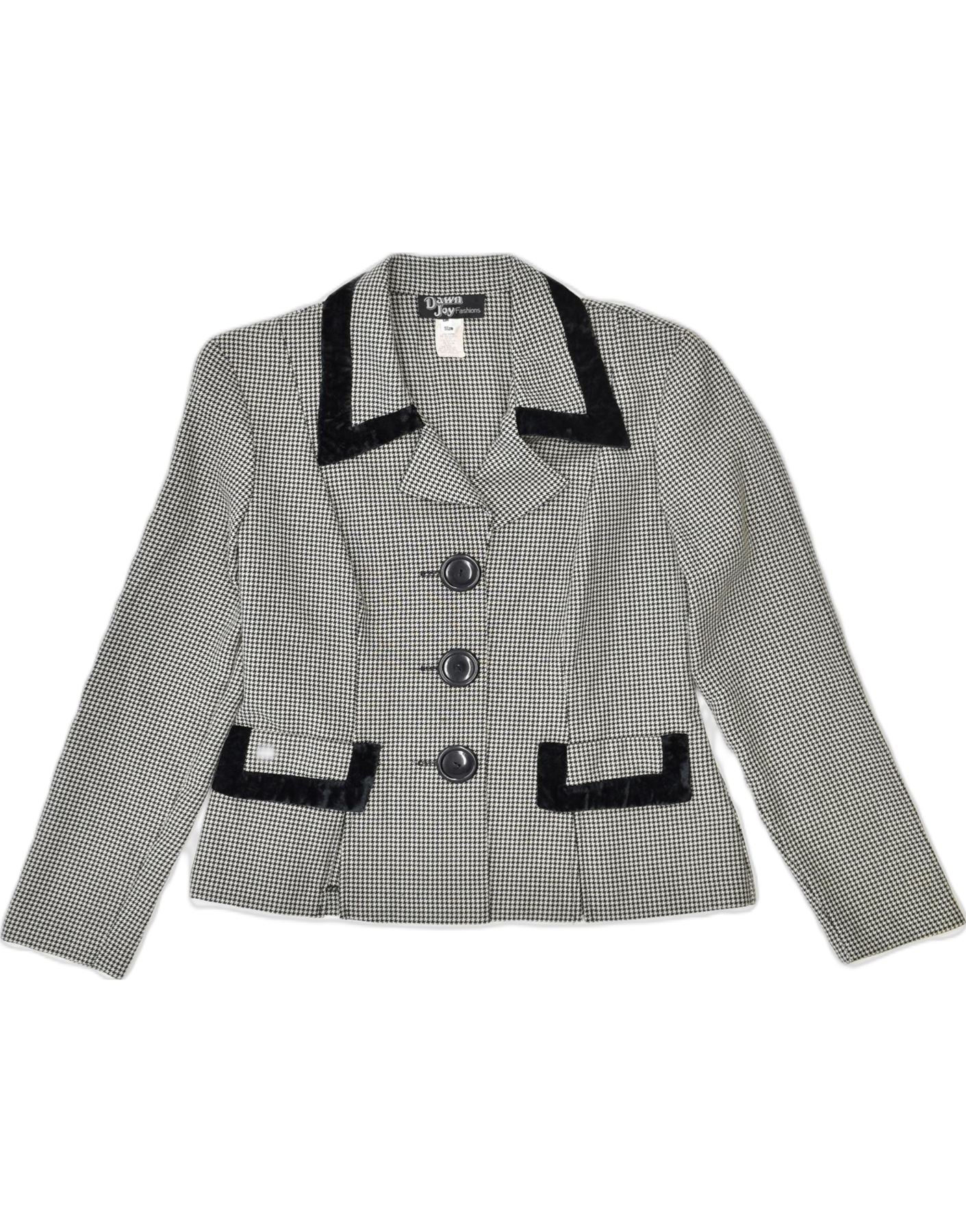 Image of VINTAGE Womens 3 Button Blazer Jacket US 4 Small Grey Houndstooth Rayon