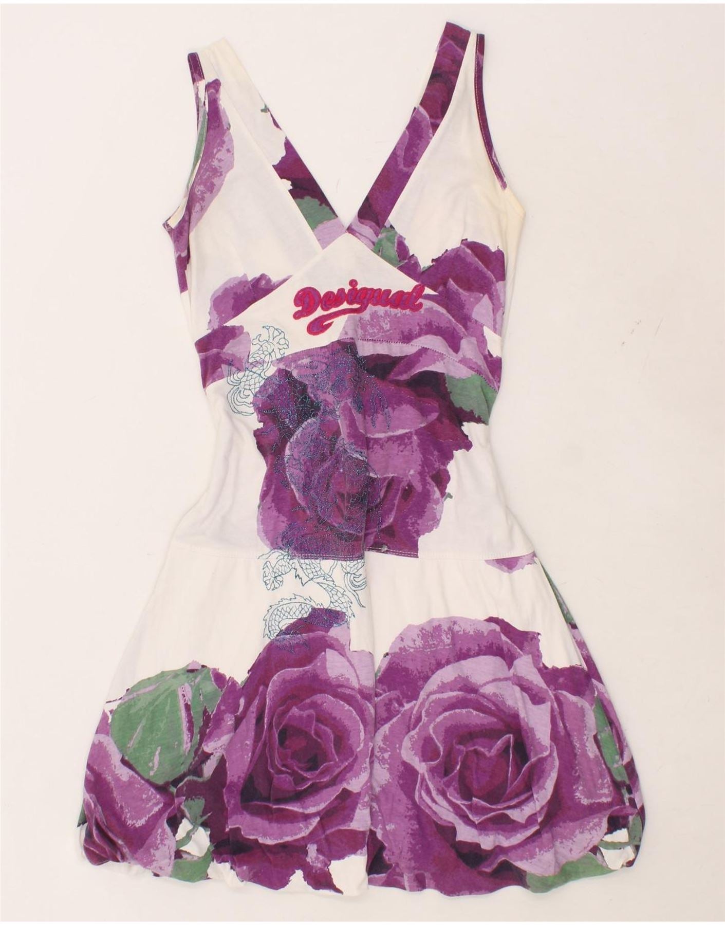 image of DESIGUAL Womens Graphic Sleeveless A-Line Dress UK 14 Medium Purple Floral