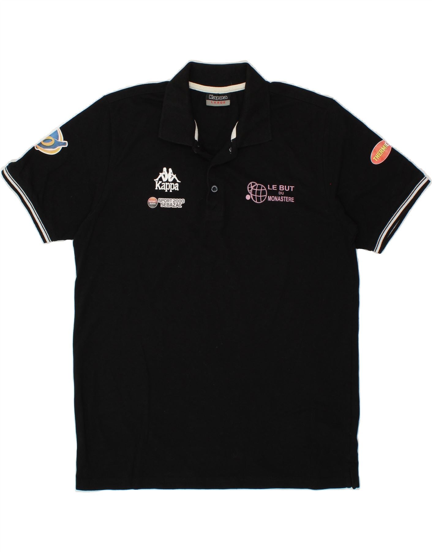 image of KAPPA Mens Graphic Polo Shirt Large Black Cotton