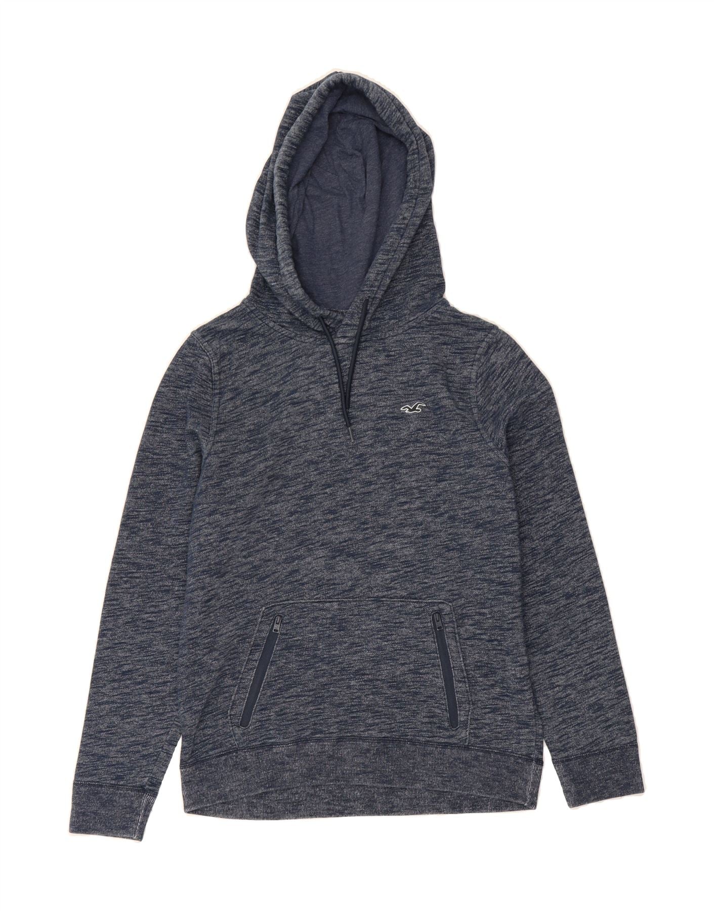 image of HOLLISTER Mens Hoodie Jumper Small Navy Blue Flecked Cotton