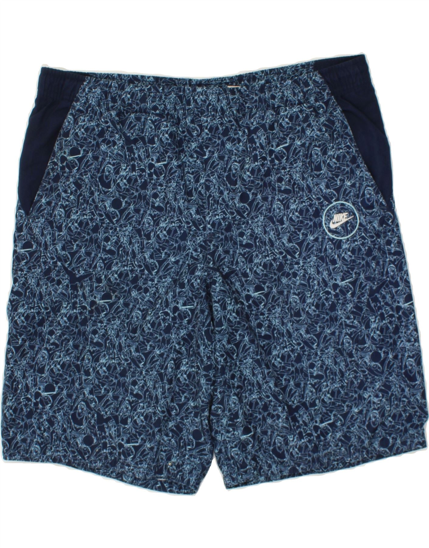 image of NIKE Mens Abstract Pattern Sport Shorts Large Navy Blue Polyester