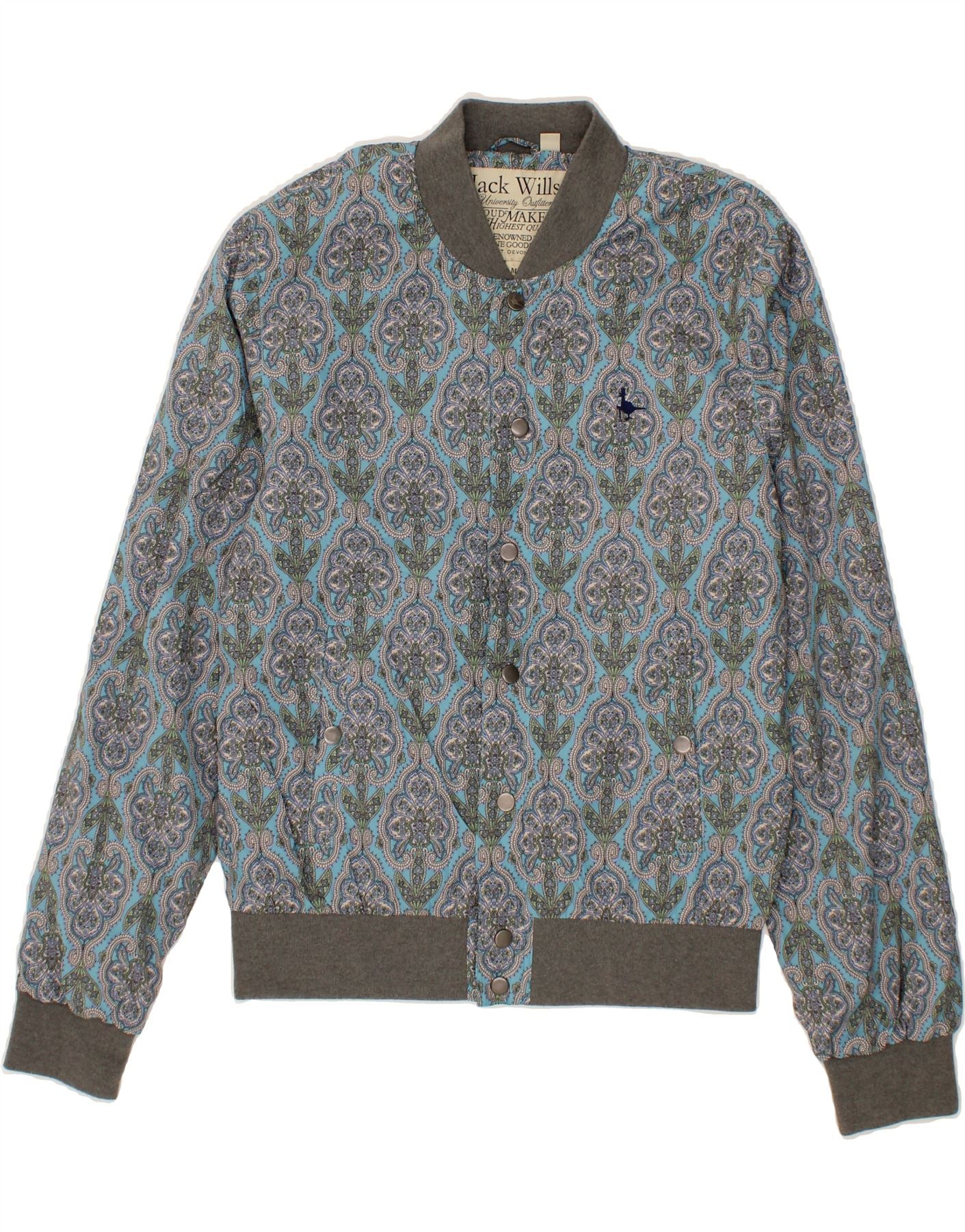 image of JACK WILLS Mens Bomber Jacket UK 38 Medium Blue Paisley Polyester