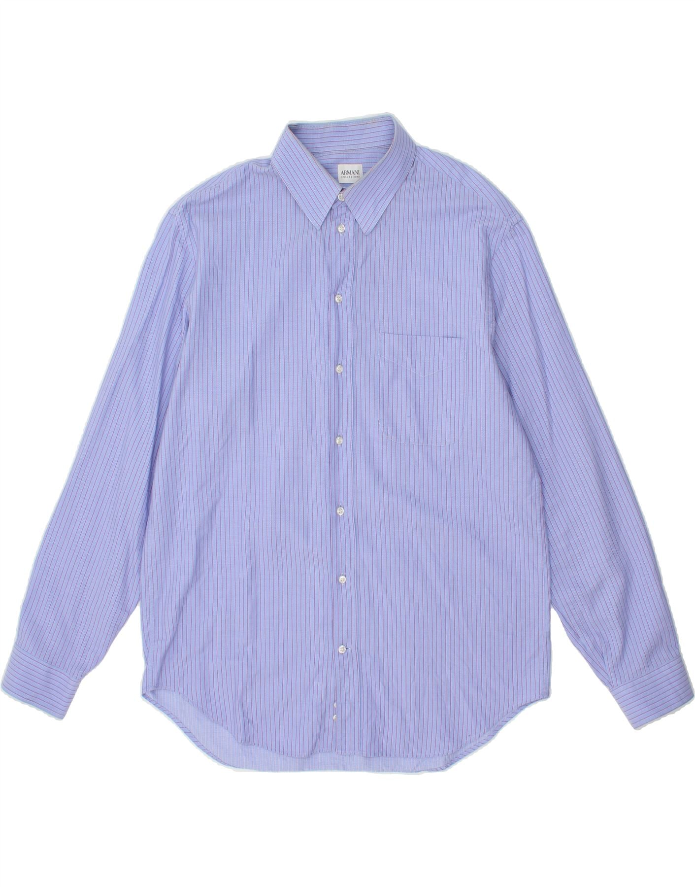 image of ARMANI COLLEZIONI Mens Shirt Size 16 1/2 42 Large Blue Pinstripe Cotton