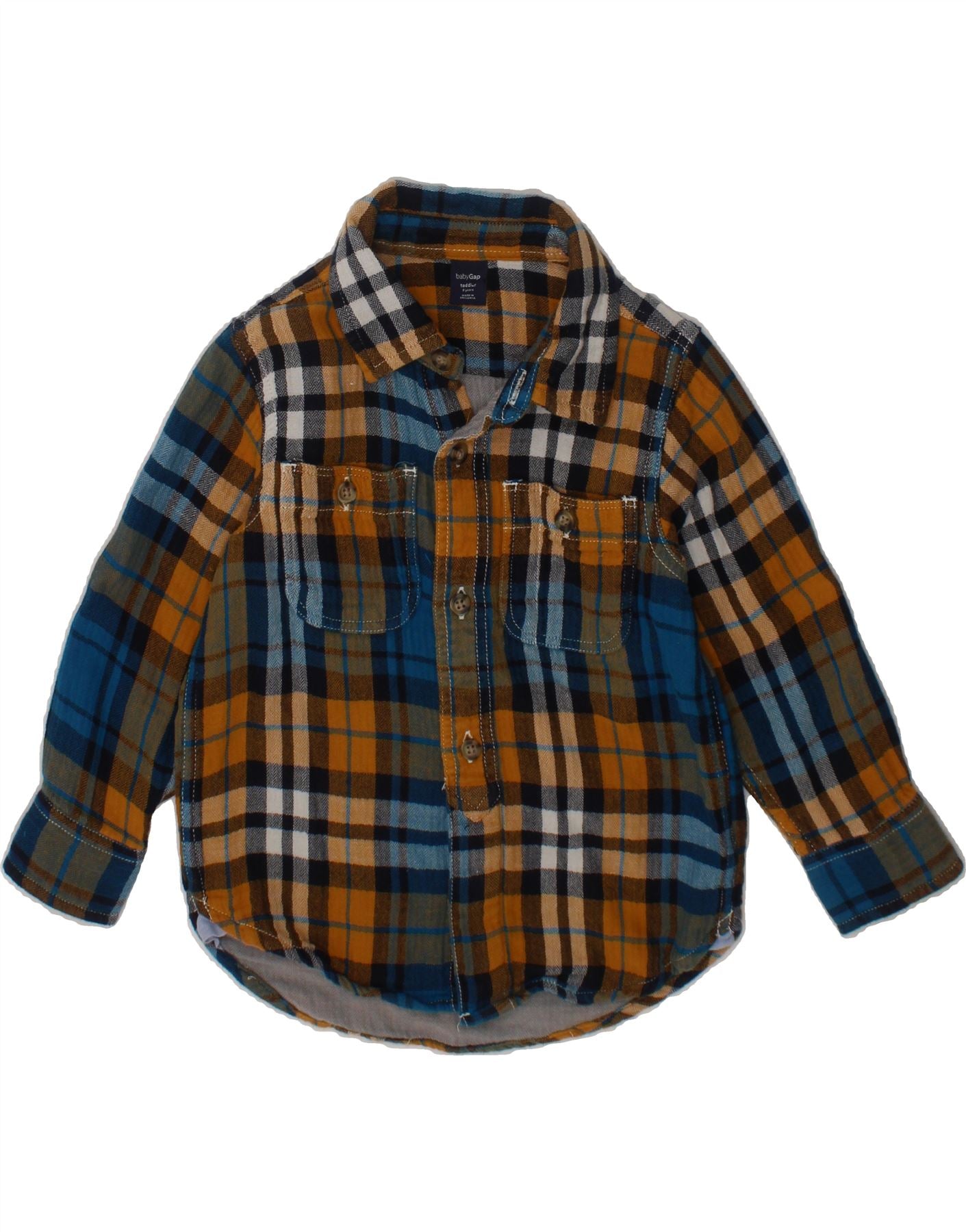 image of GAP Boys Flannel Shirt 2-3 Years Brown Check Cotton