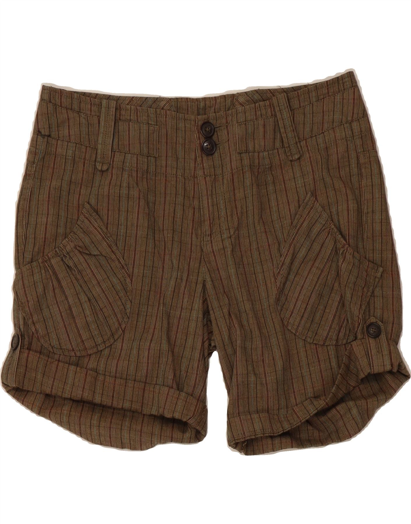 image of DKNY Womens High Waist Casual Shorts US 8 Medium W36  Brown Check