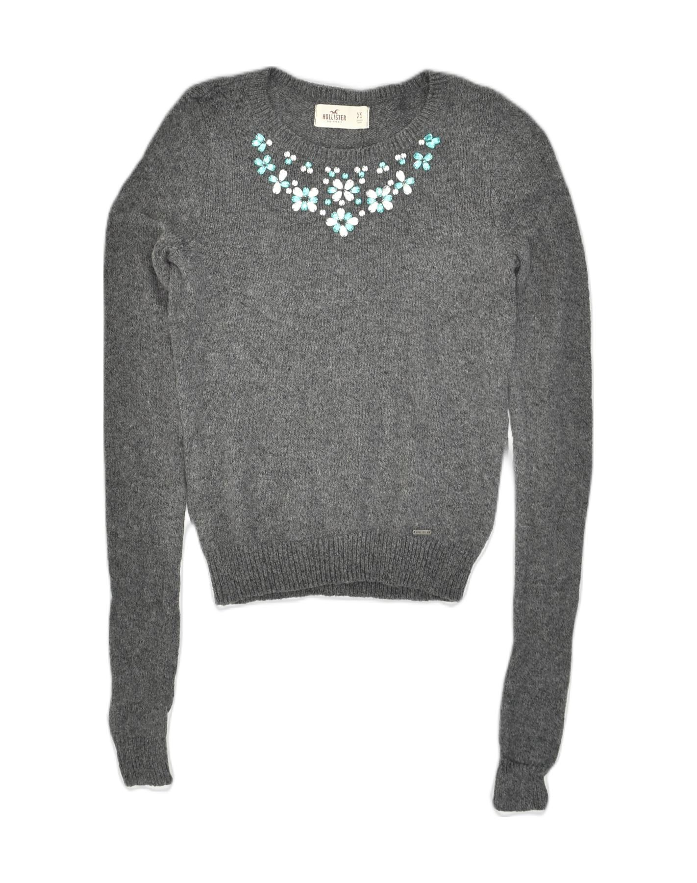 image of HOLLISTER Womens California Crew Neck Jumper Sweater UK 6 XS Grey Floral