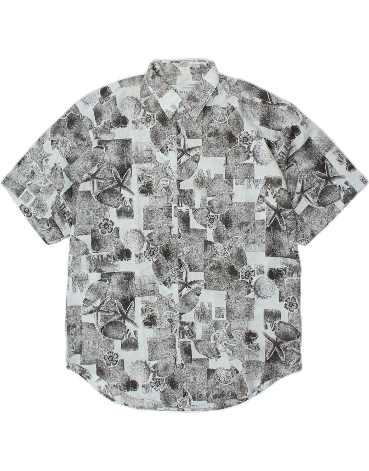 image of VINTAGE Mens Abstract Pattern Short Sleeve Shirt XL Grey Polyester