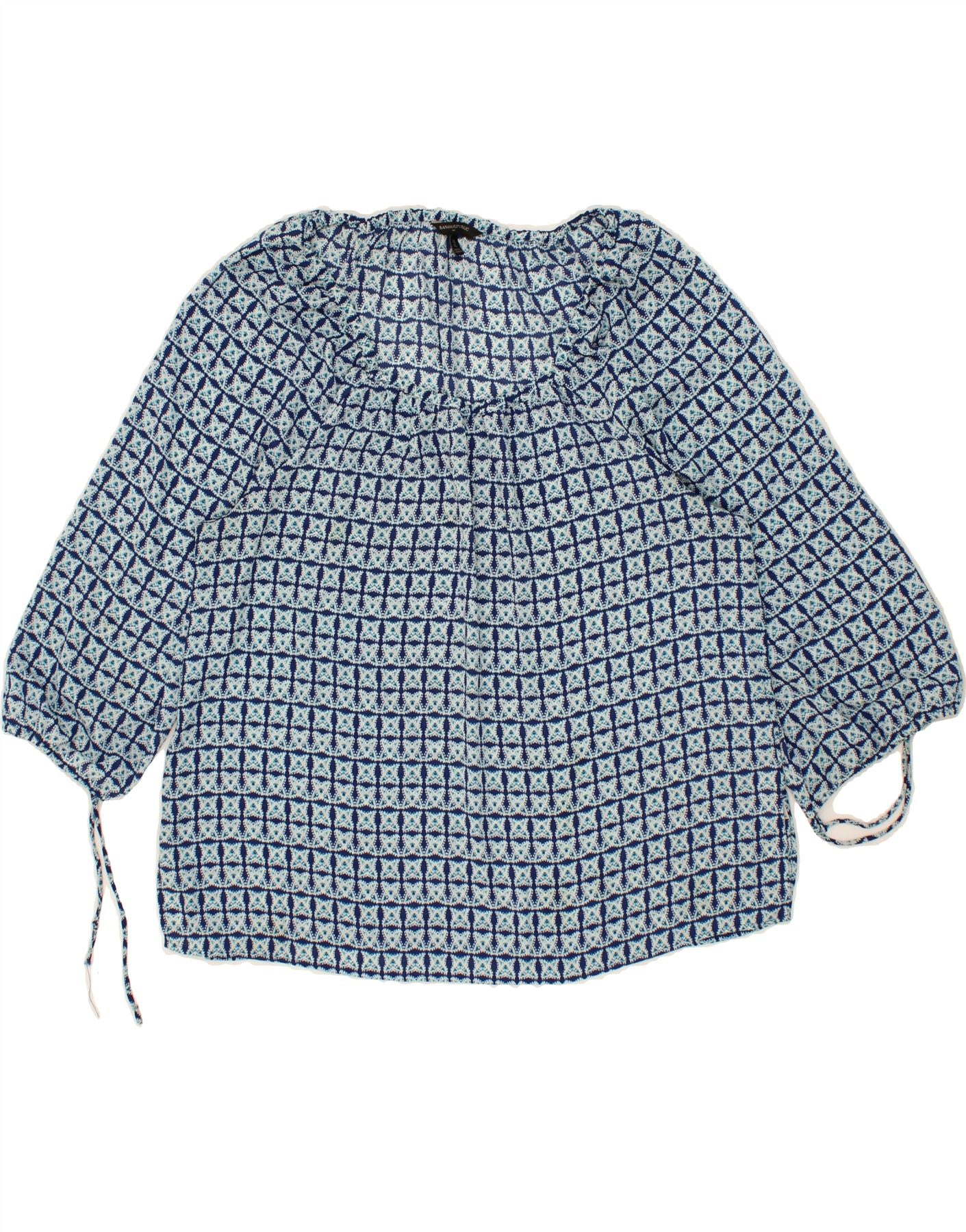 image of BANANA REPUBLIC Womens 3/4 Sleeve Blouse Top UK 18 XL Blue Geometric