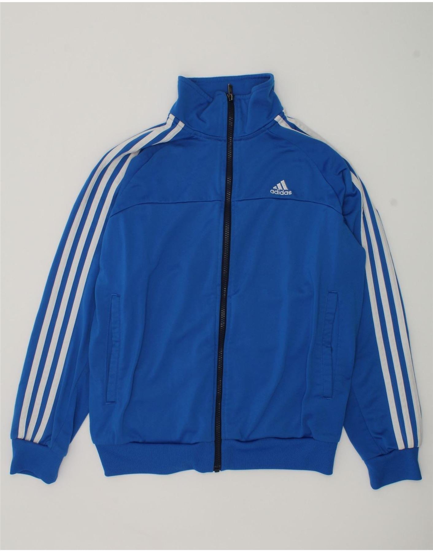 ADIDAS Boys Climalite Tracksuit Top Jacket 13-14 Years Blue Polyester