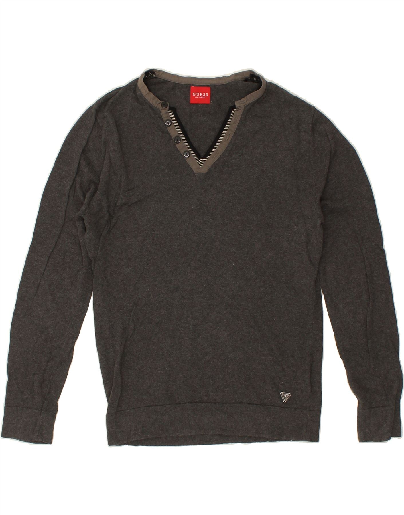 Image of GUESS Mens V-Neck Jumper Sweater Medium Grey Cotton