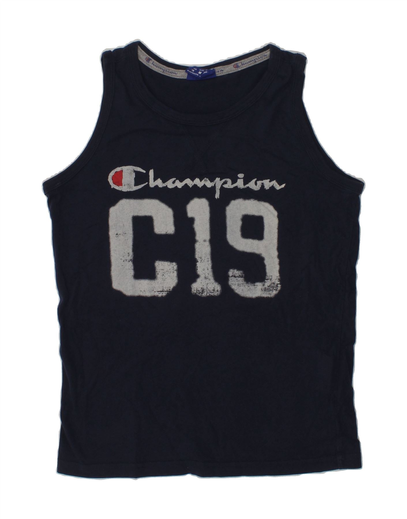 image of CHAMPION Boys Graphic Vest Top 9-10 Years Medium  Navy Blue Cotton