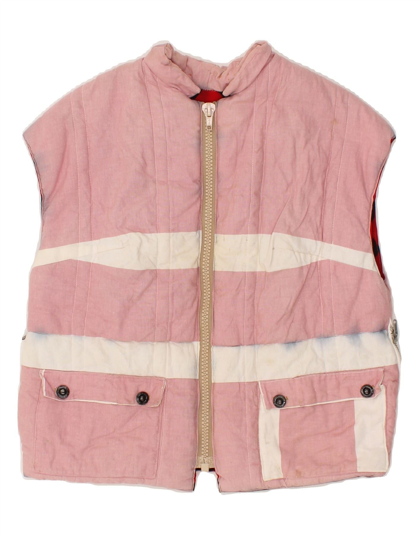 Image of VINTAGE Womens Gilet UK 14 Medium Pink Striped