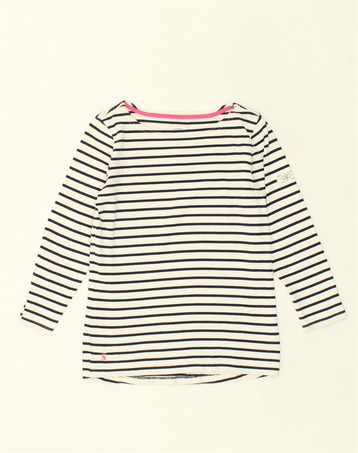 image of JOULES Womens Top Long Sleeve UK 8 Small  White Striped Cotton