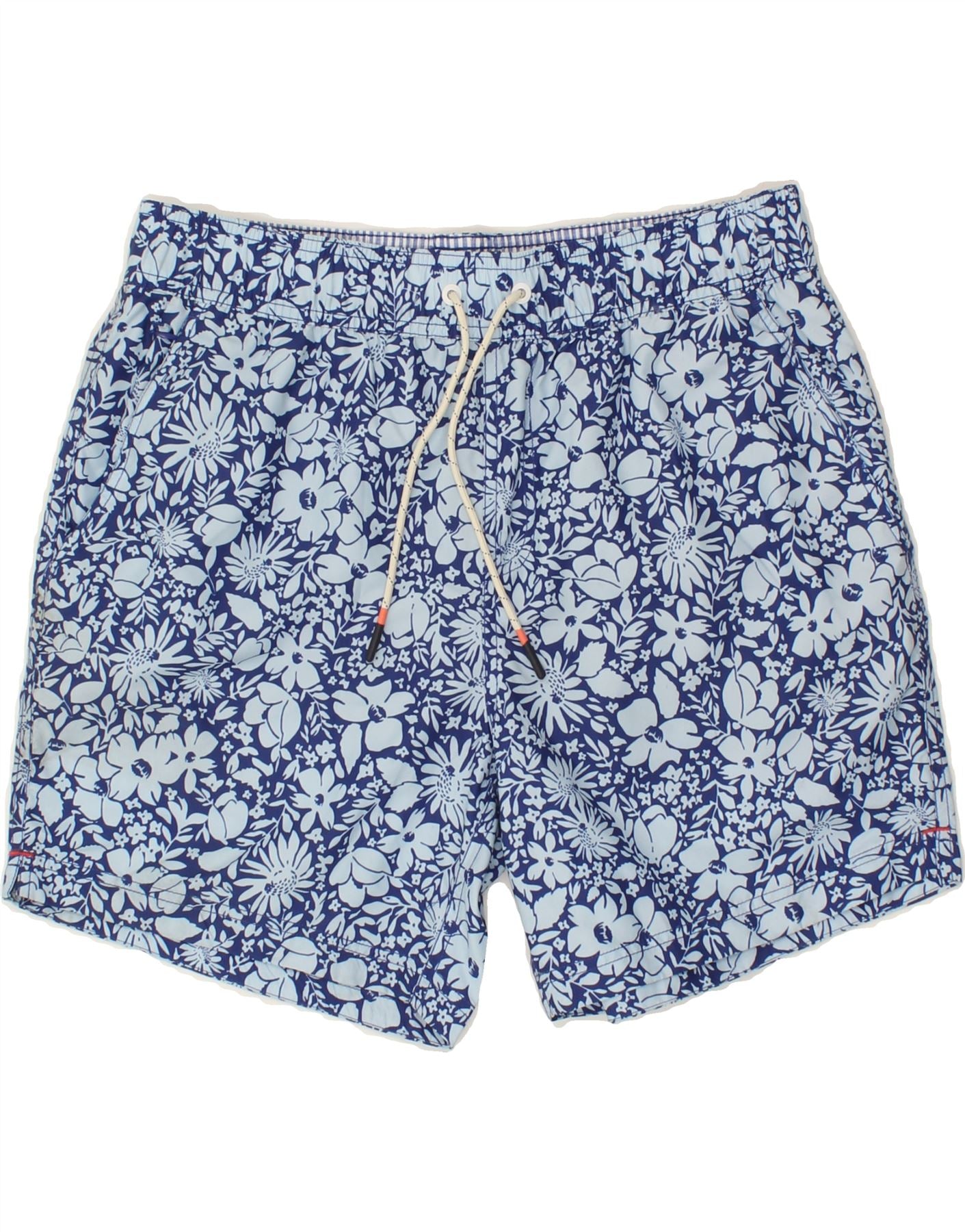 image of JOULES Mens Swimming Shorts Medium Blue Floral Polyester Hawaiian