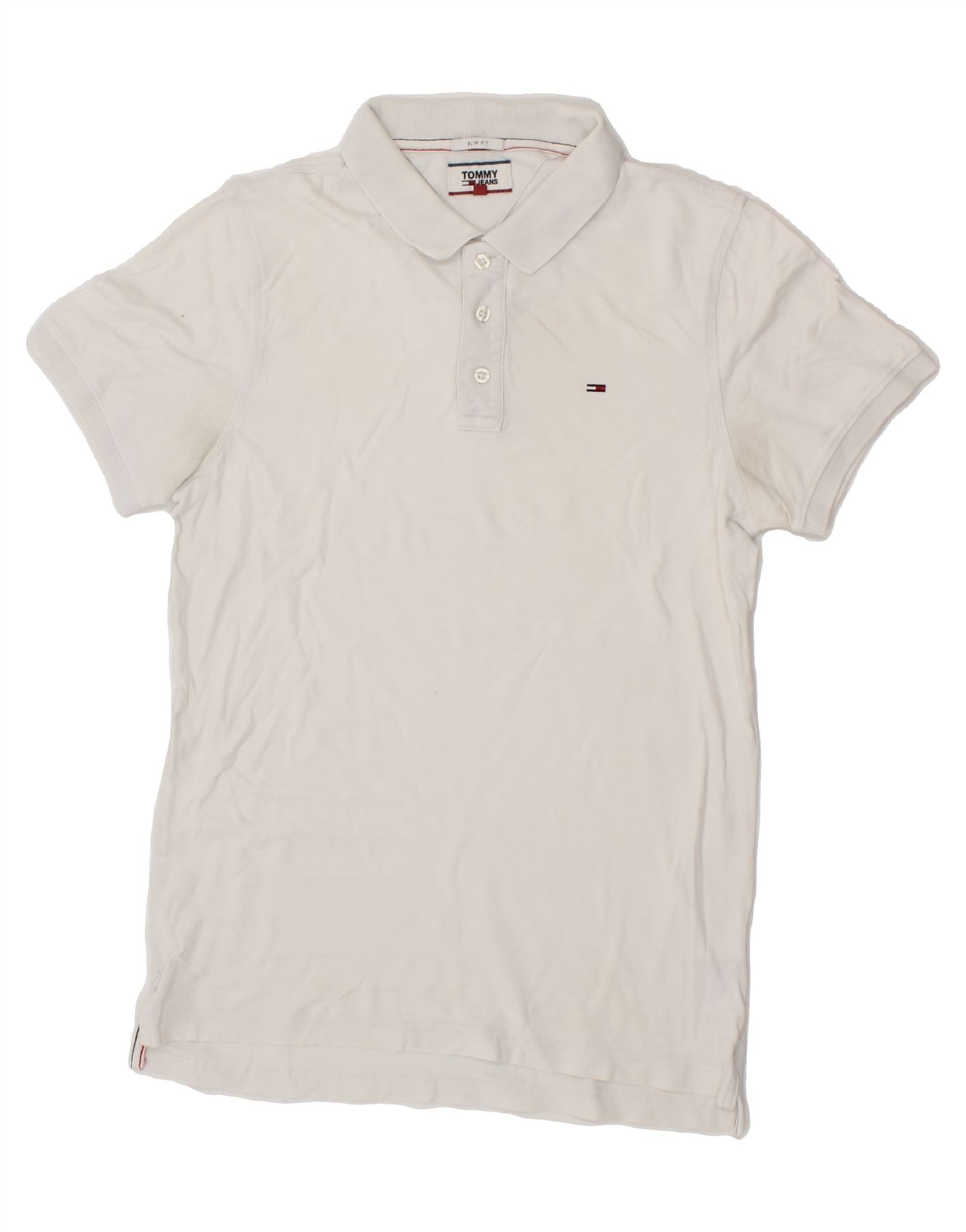 image of TOMMY JEANS Mens Slim Fit Polo Shirt Medium White Cotton