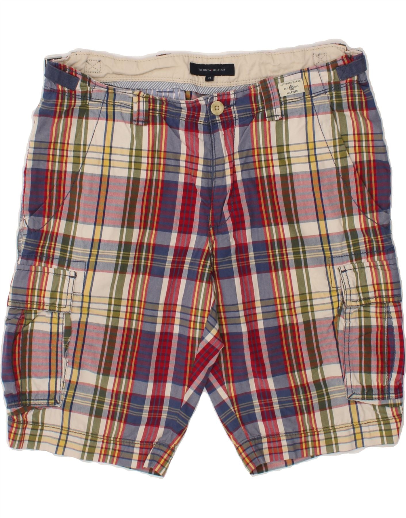 image of TOMMY HILFIGER Mens Cargo Shorts W34 Large Multicoloured Check Cotton