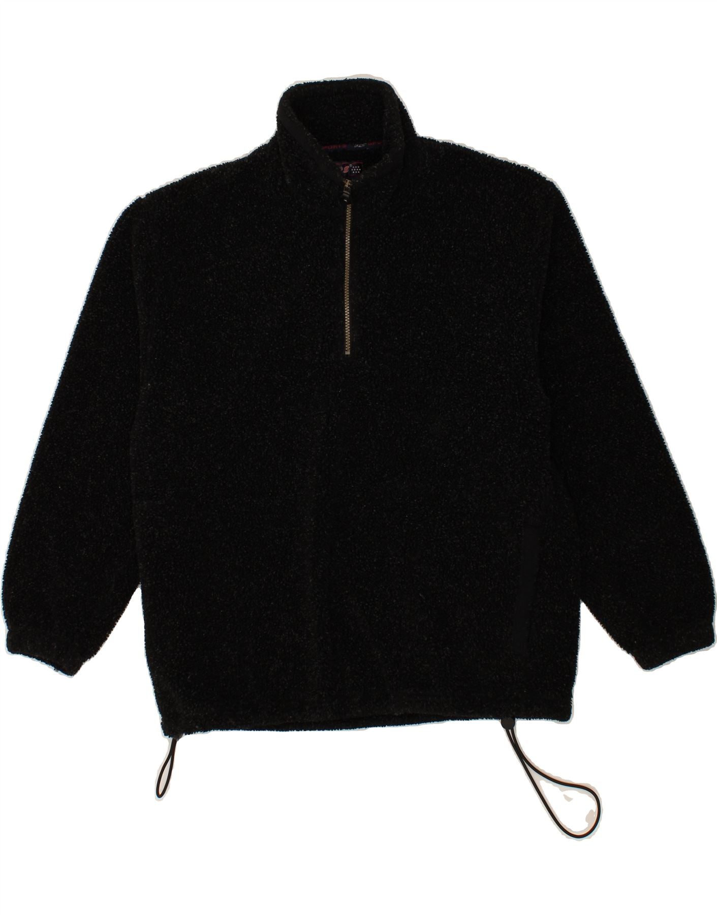 image of VINTAGE Mens Zip Neck Fleece Jumper Large Black Polyester