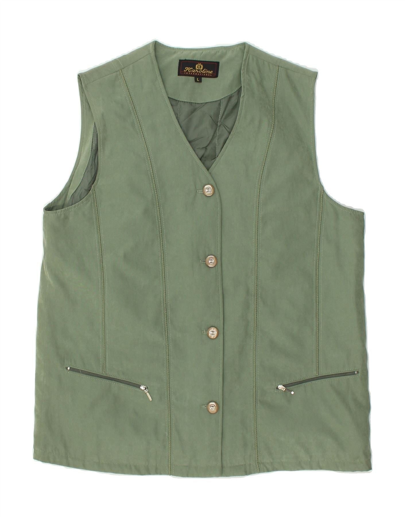 Image of VINTAGE Womens Gilet UK 16 Large Green Polyester