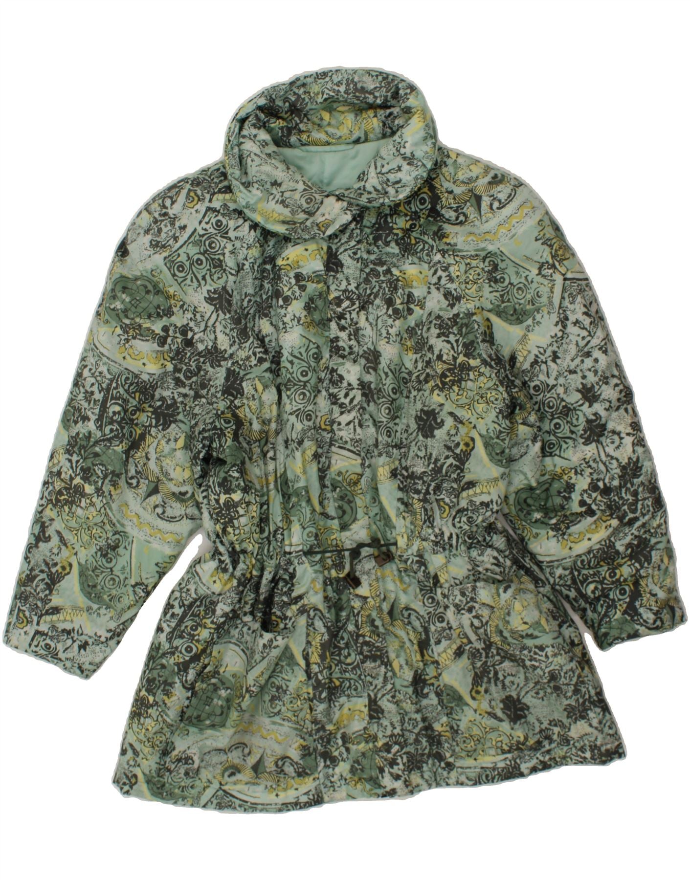 Image of VINTAGE Womens Abstract Pattern Overcoat UK 18 XL Green Polyester