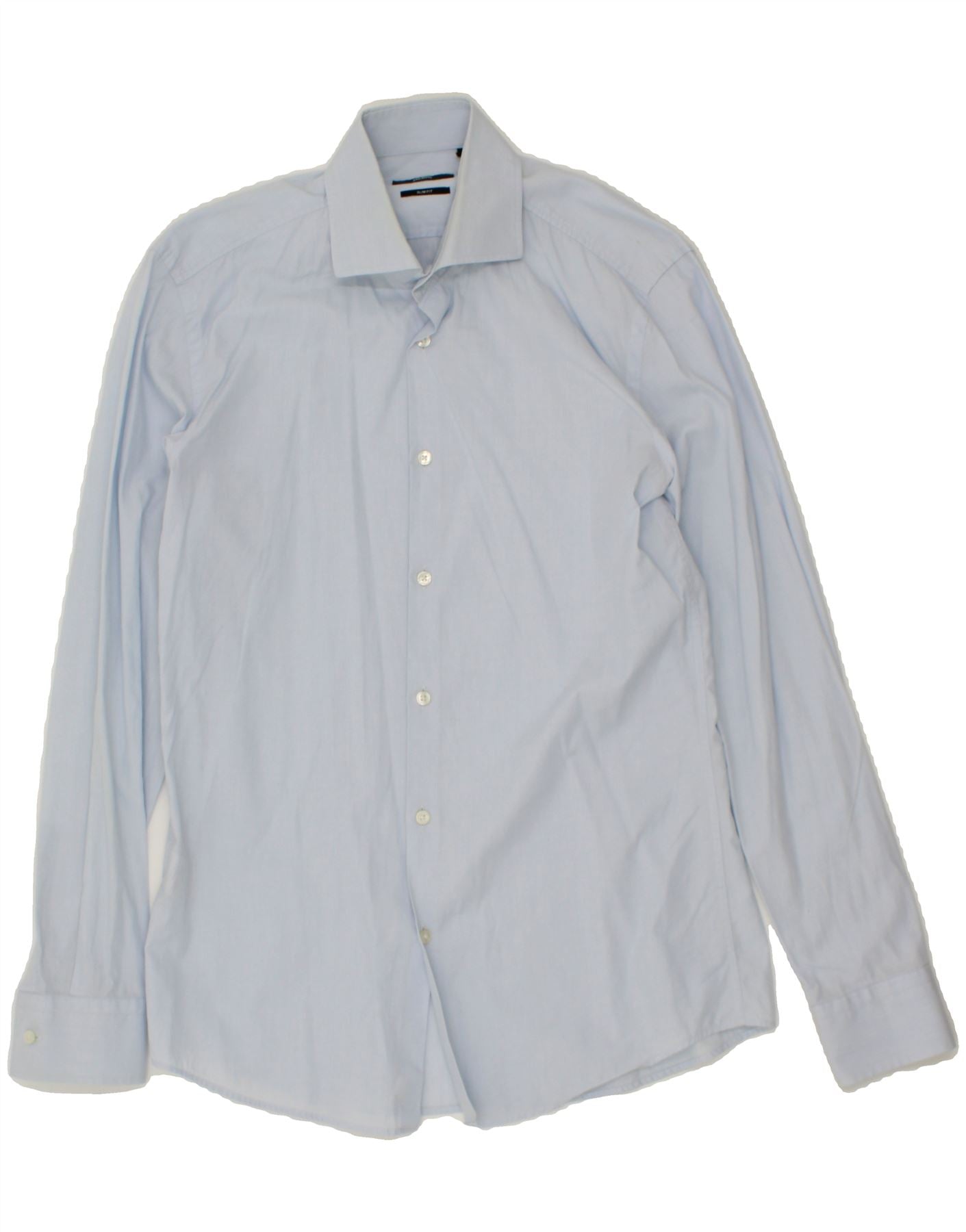 Image of HUGO BOSS Mens Slim Fit Shirt Size 39 15 1/2  Medium Blue Cotton