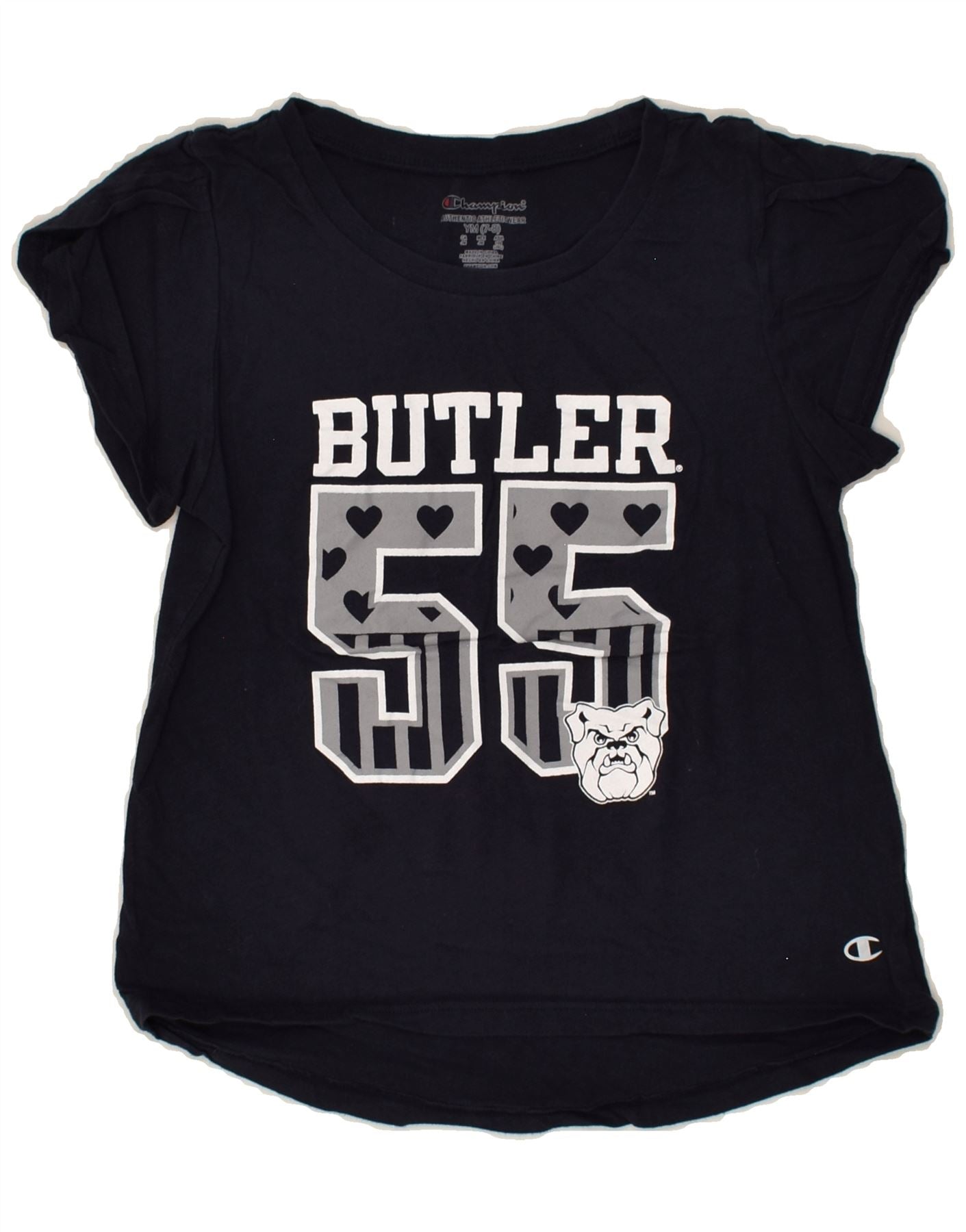 Image of CHAMPION Girls Butler Graphic T-Shirt Top 7-8 Years Medium Navy Blue