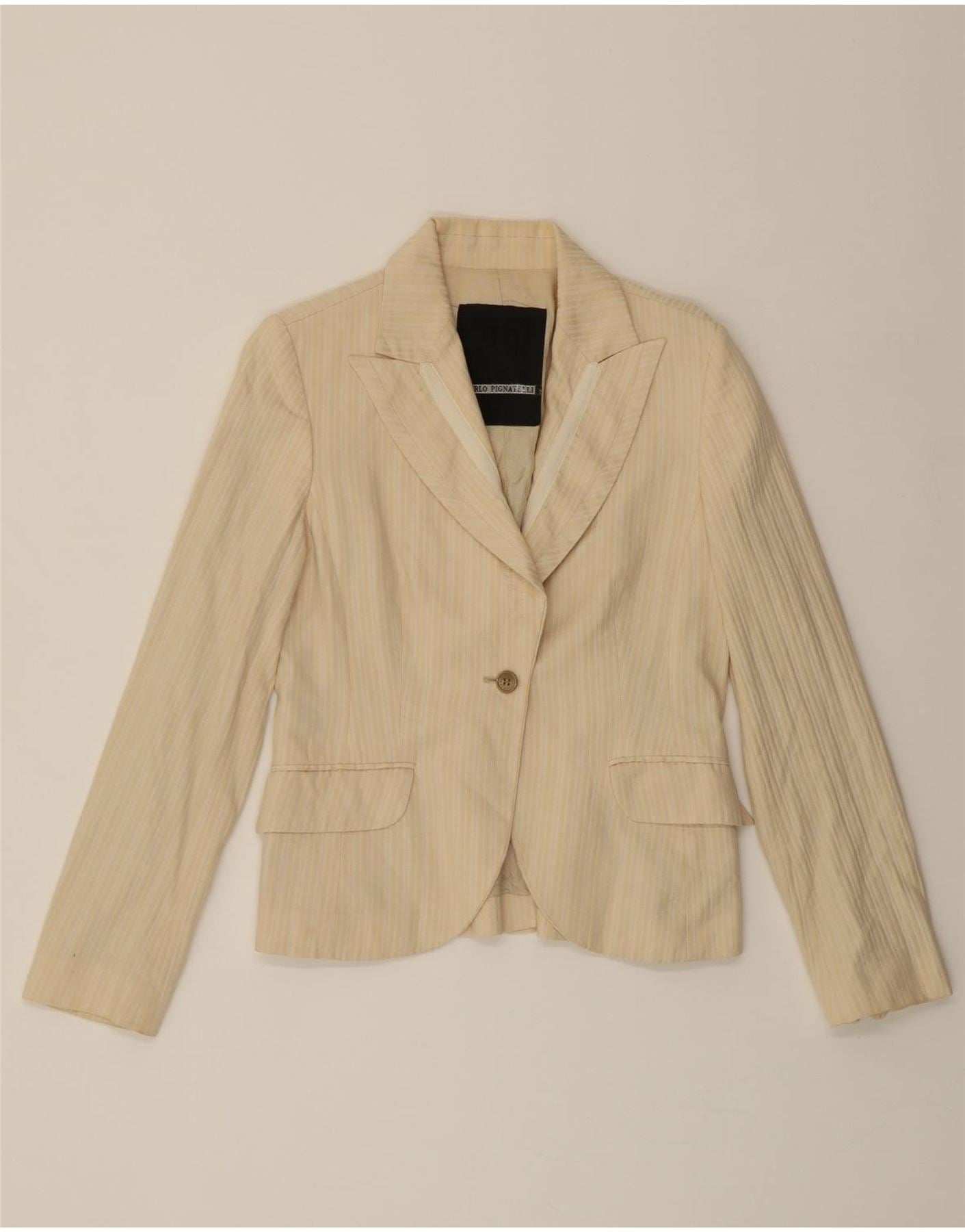 image of CARLO PIGNATELLI Womens 1 Button Blazer Jacket IT 44 Medium Beige Striped