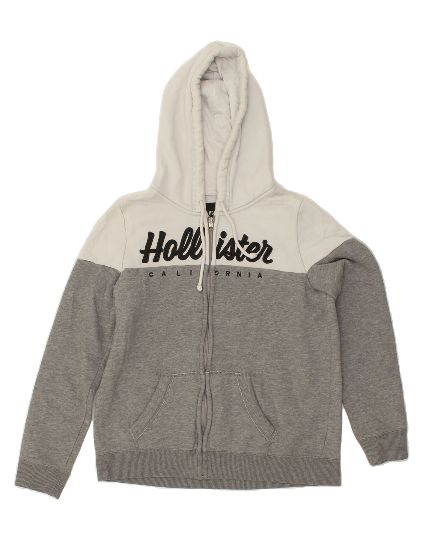 image of HOLLISTER Mens Graphic Zip Hoodie Sweater Large Grey Colourblock Cotton