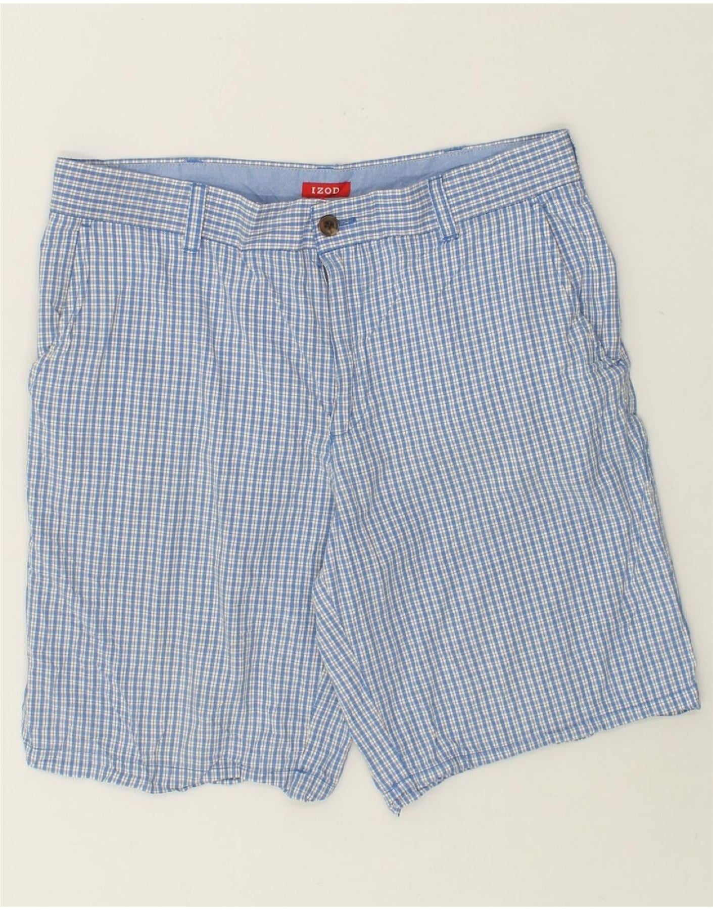 Image of IZOD Mens Chino Shorts W34 Large Blue Check Cotton