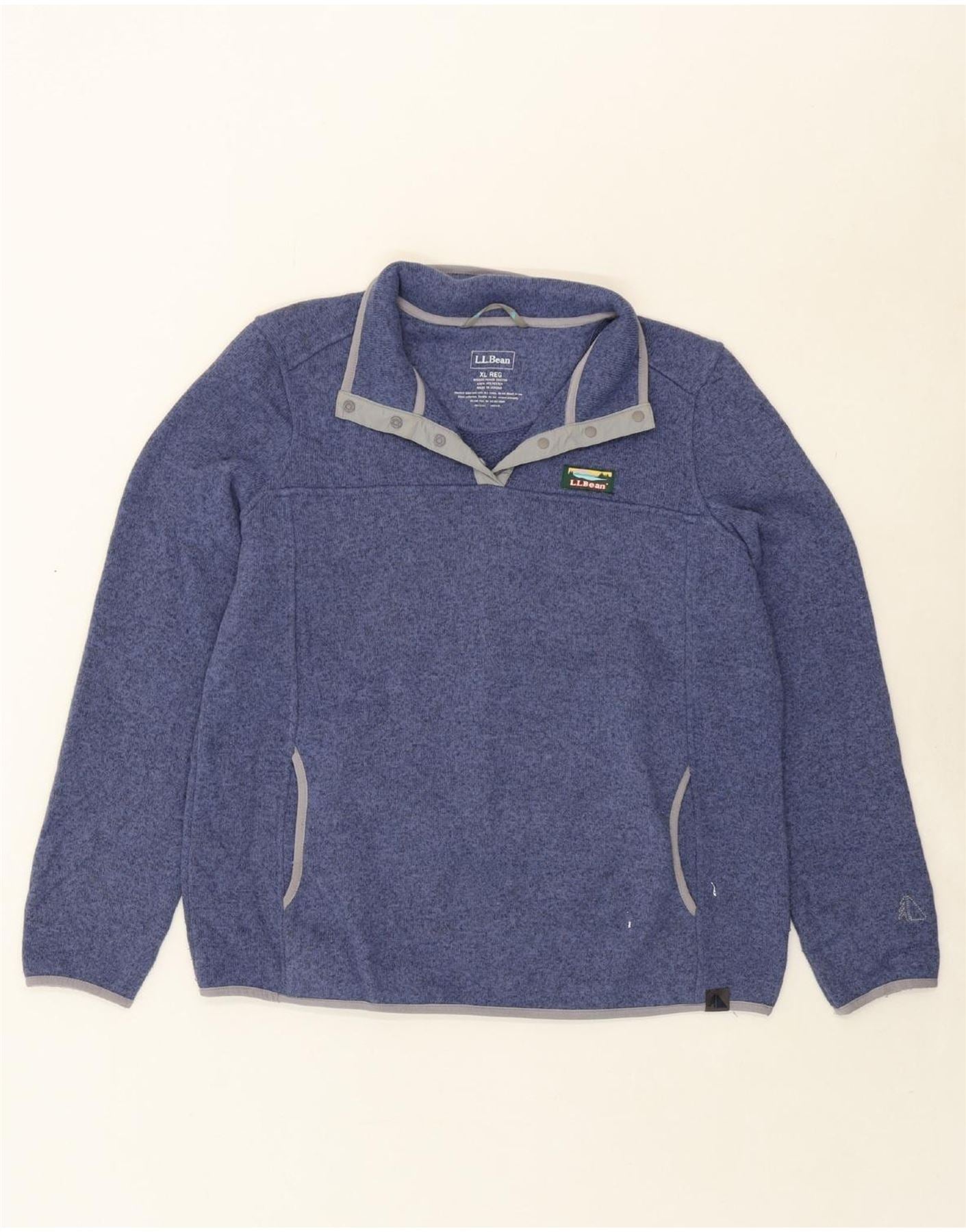 image of L.L.BEAN Womens Button Neck Sweatshirt Jumper UK 18 XL Blue Polyester