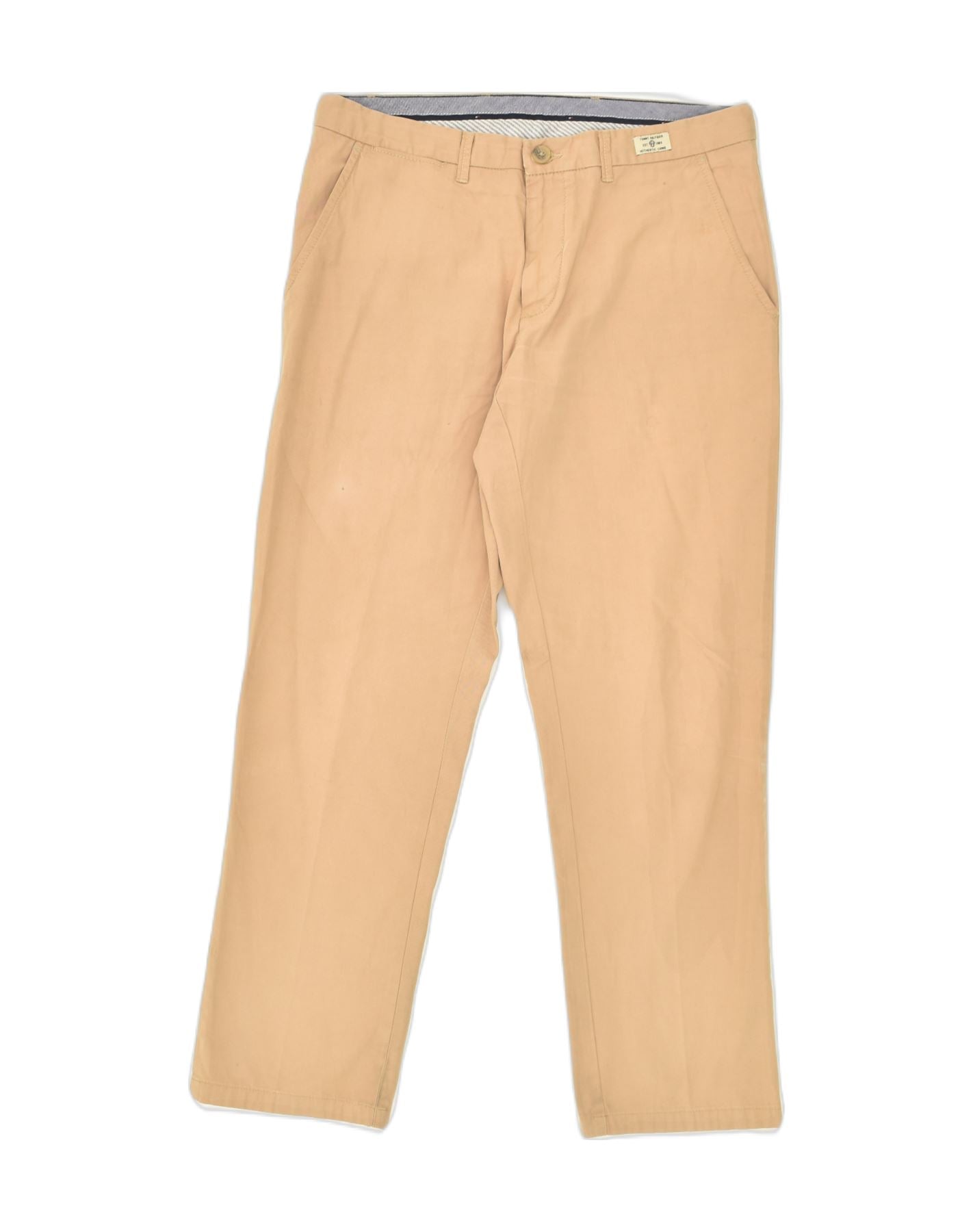 image of TOMMY HILFIGER Mens Straight Chino Trousers W34 L34 Beige Cotton