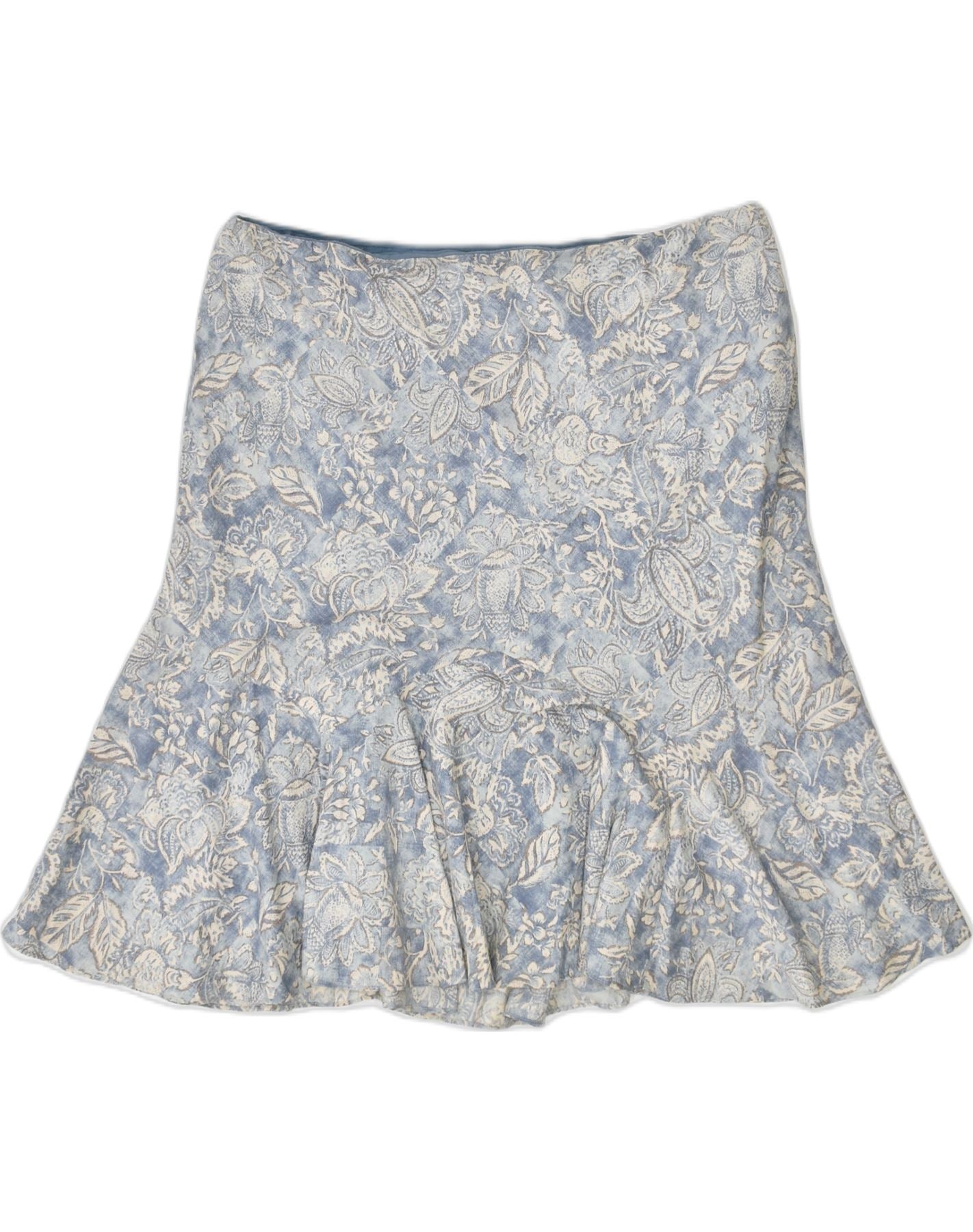 Image of CHAPS Womens Trumpet Skirt Large W34 Blue Floral Cotton