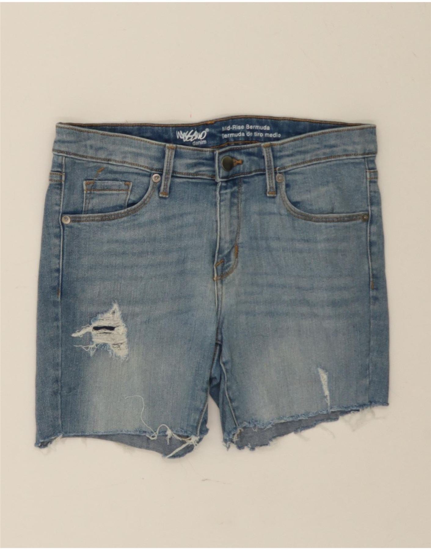 image of MOSSIMO Womens Mid Rise Distressed Denim Shorts US 4 Small W27 Blue