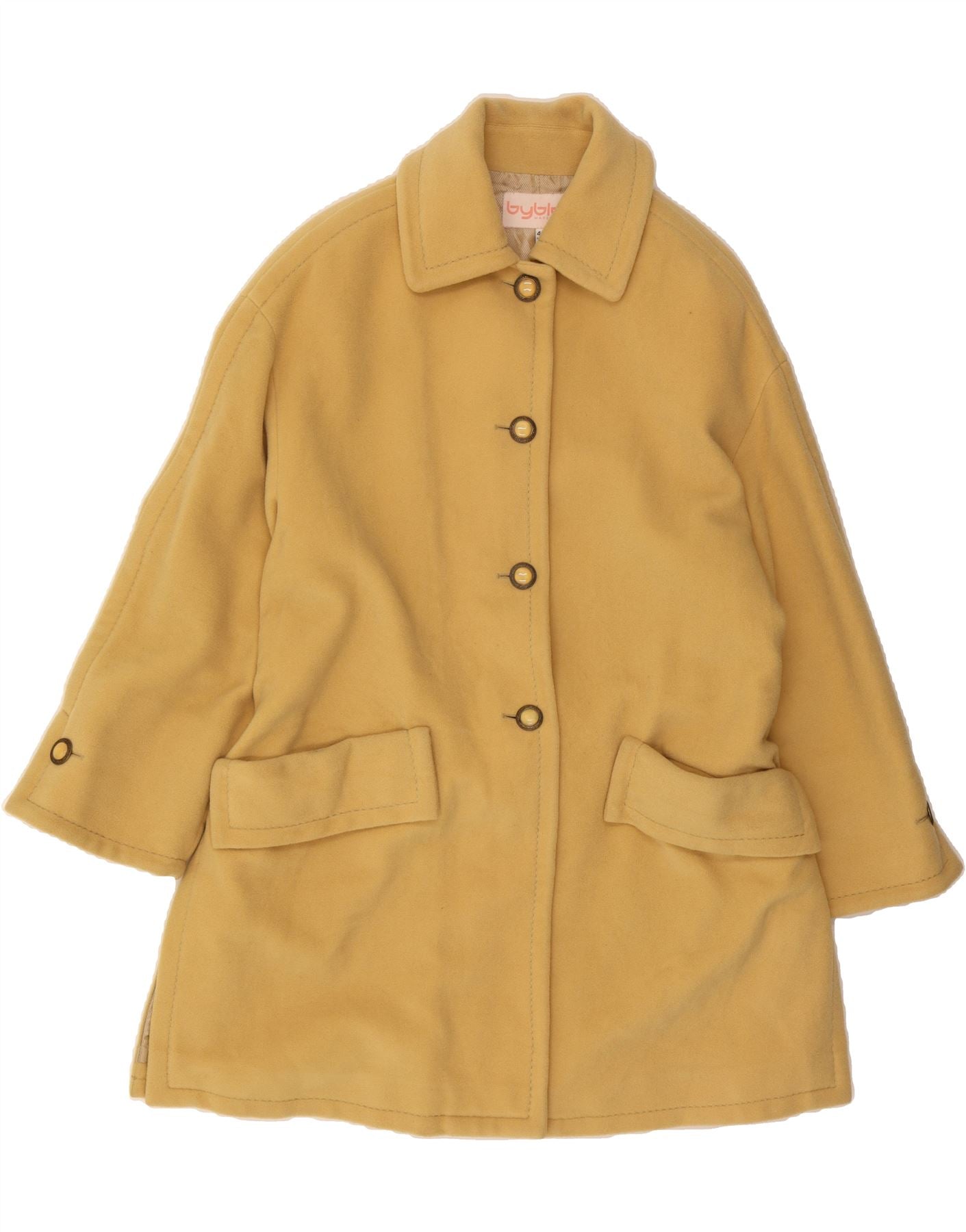 image of BYBLOS Womens Overcoat EU 42 Large Yellow Wool