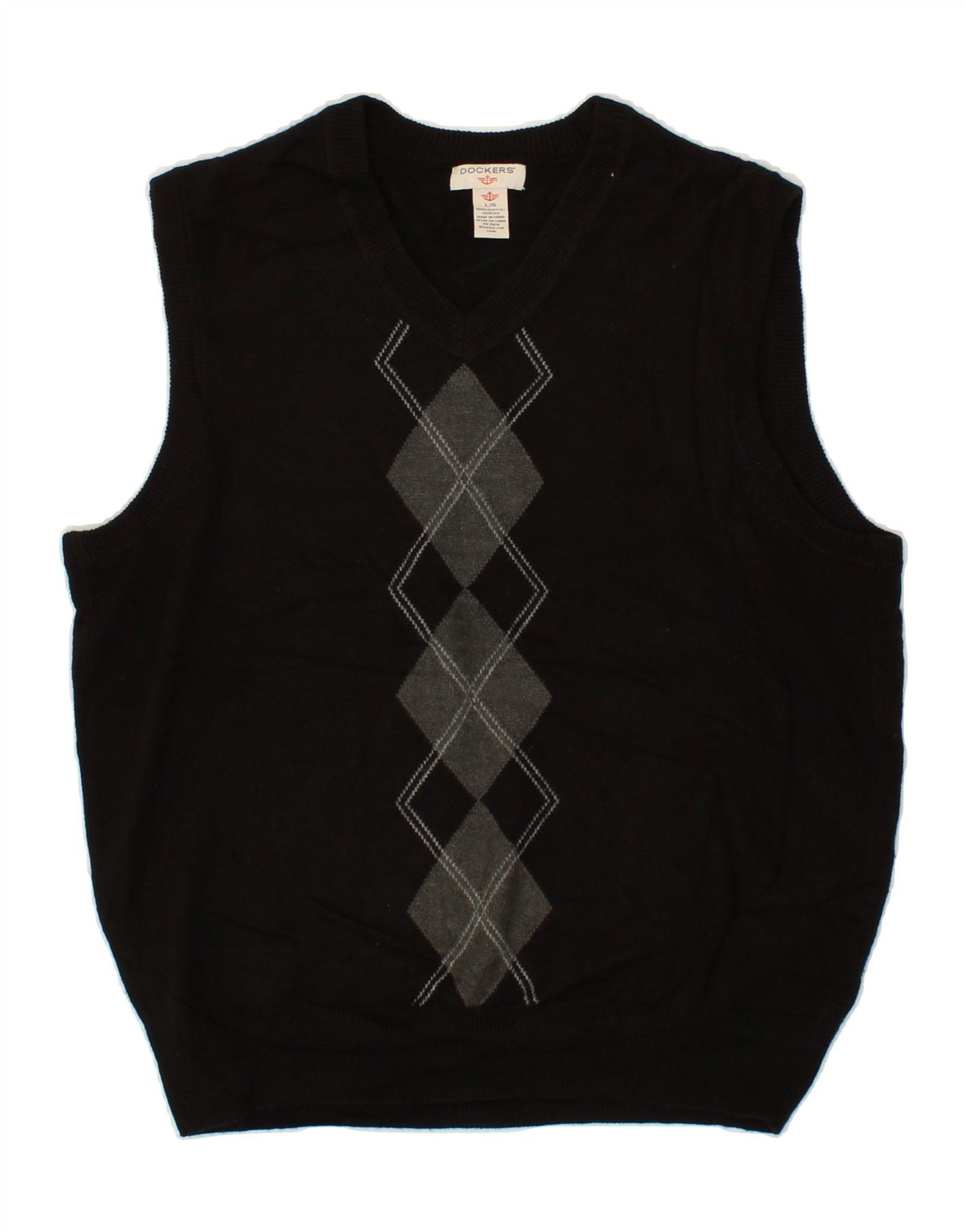 image of DOCKERS Mens Vest Tank Top Large Black Argyle/Diamond Acrylic