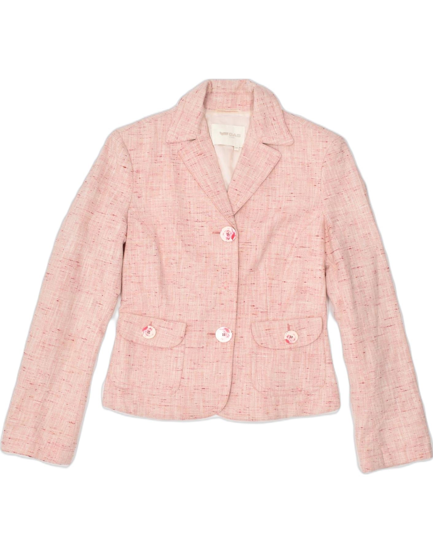 Image of GAS Womens 2 Button Blazer Jacket IT 44 Medium Pink Flecked Cotton