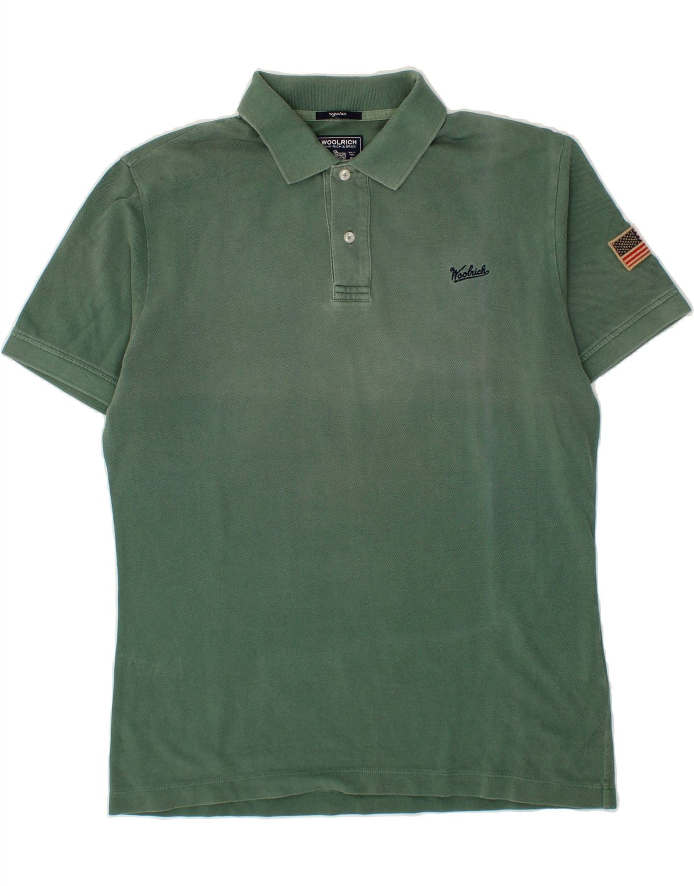 image of WOOLRICH Mens Regular Polo Shirt Large Green Cotton