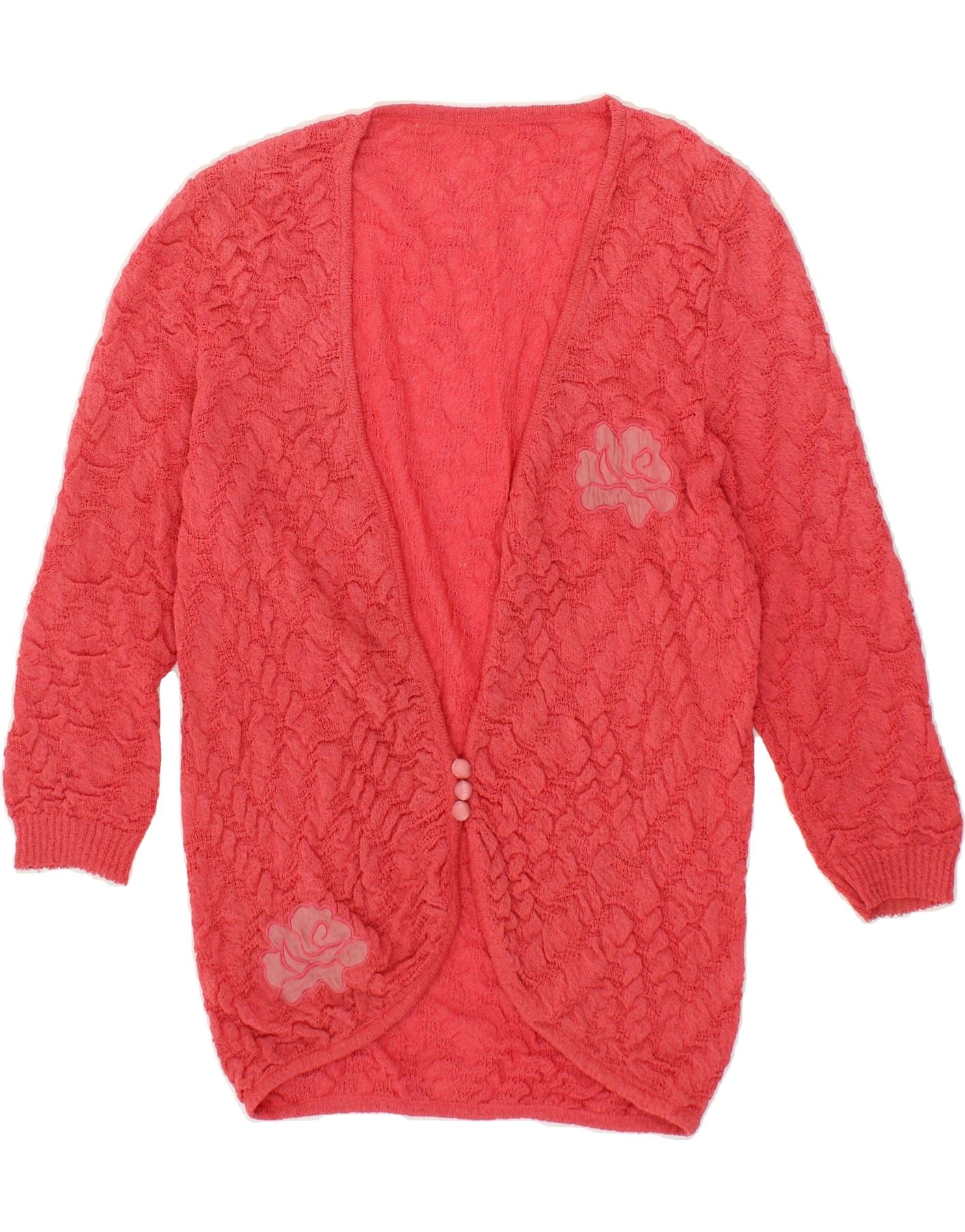 image of VINTAGE Womens Longline 3/4 Sleeve Cardigan Sweater UK 10 Small Pink