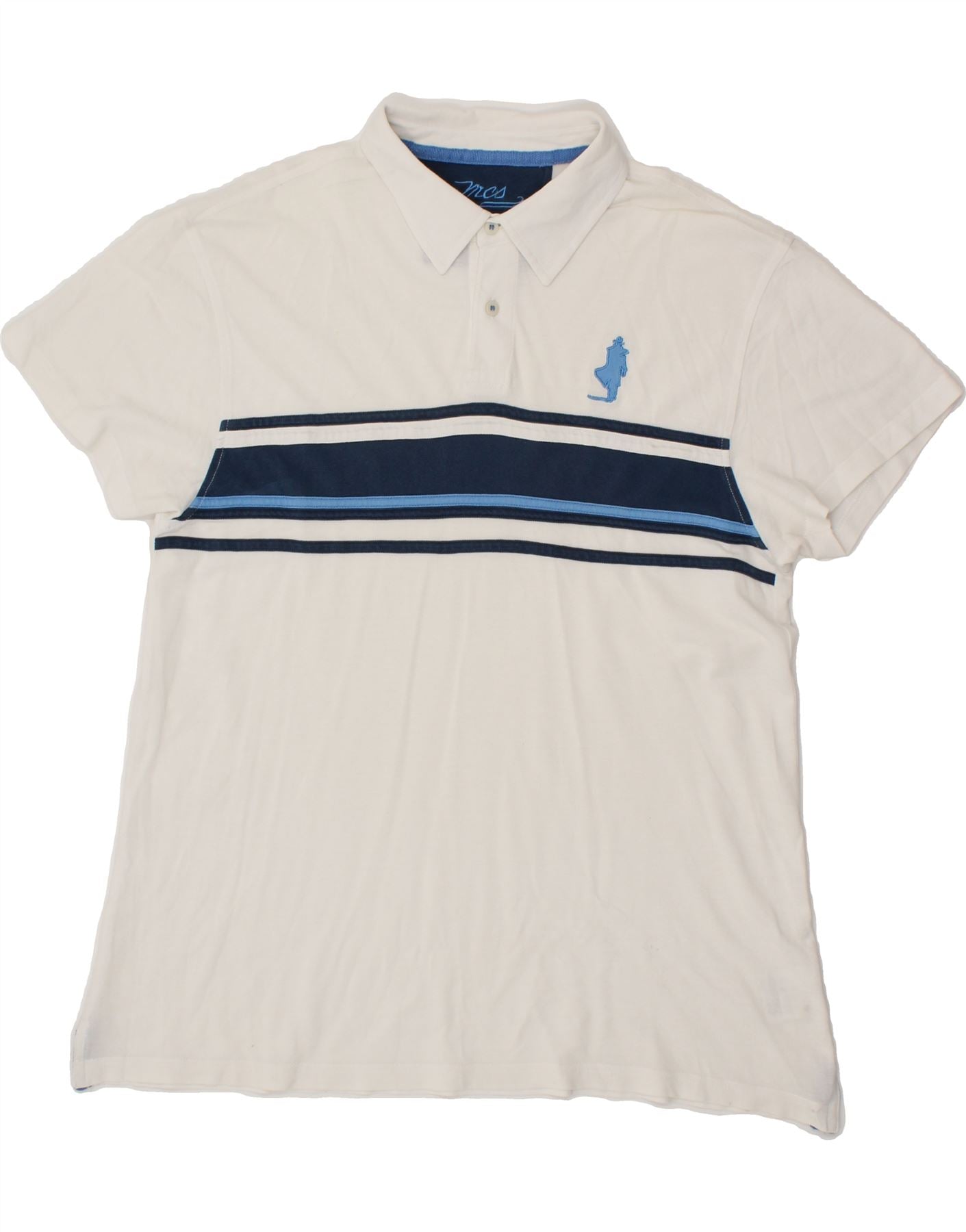 Image of MARLBORO CLASSICS Mens Polo Shirt XL White Striped Cotton