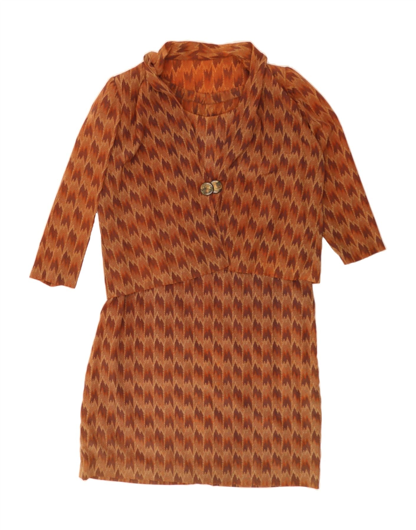image of VINTAGE Womens 3/4 Sleeve Shift Dress UK 18 XL Brown Houndstooth