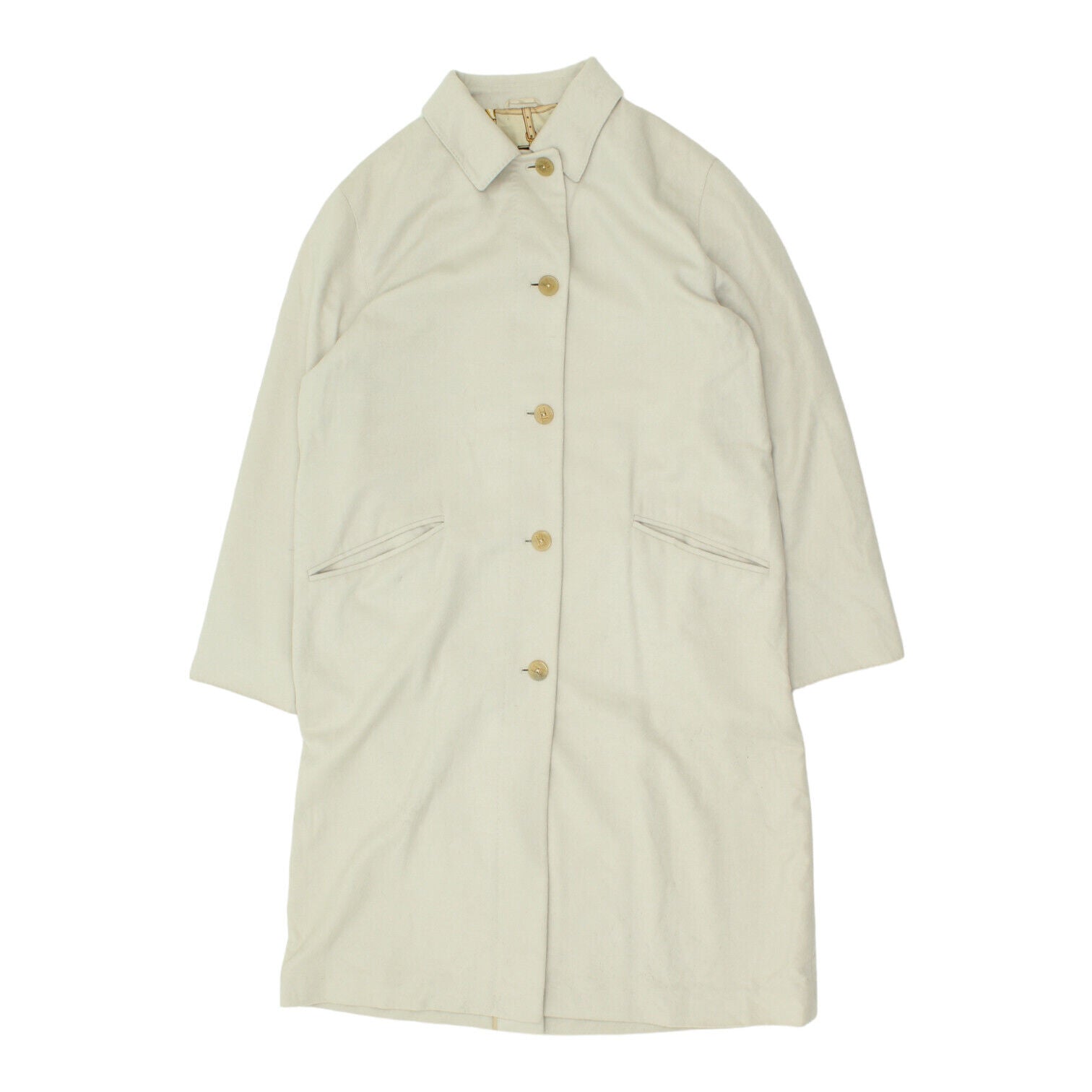 image of Herno Donna Womens Long Beige Button Up Overcoat | Vintage Designer Trench Coat